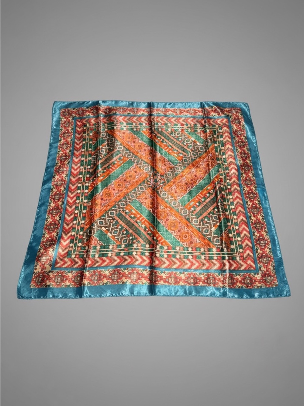 Southwest Turquoise Geometric Satin Scarf - 35 inch Square